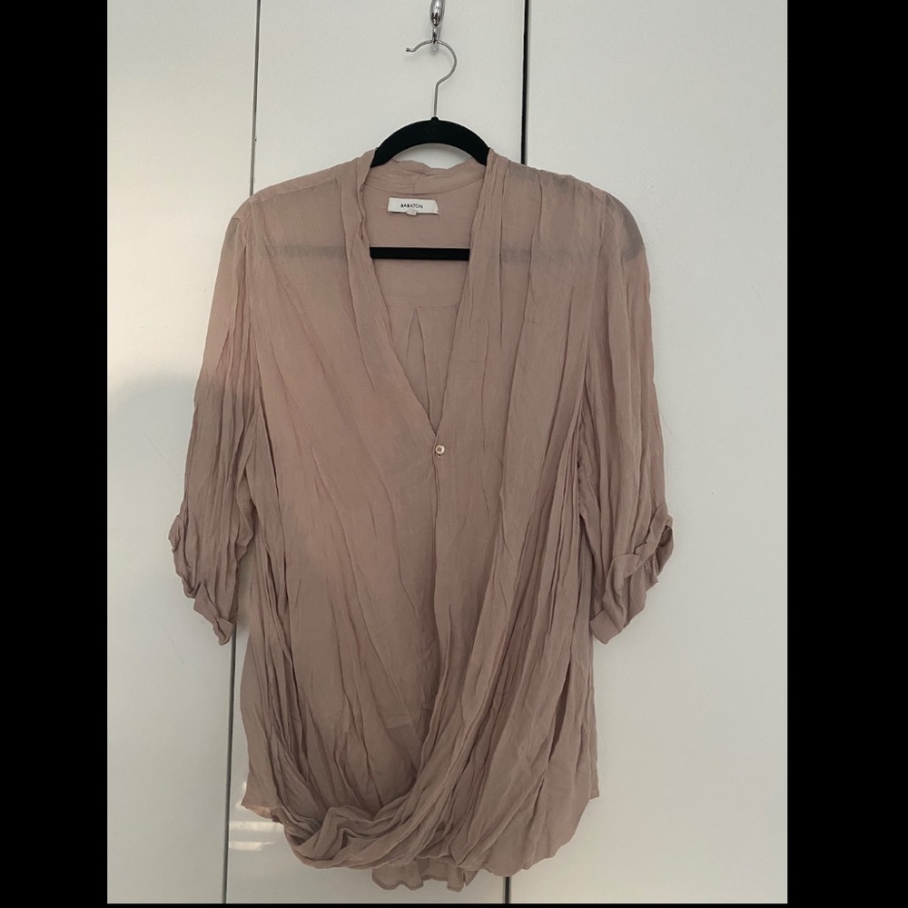 Babaton Aritzia Silk Neutral Pink Blouse Large